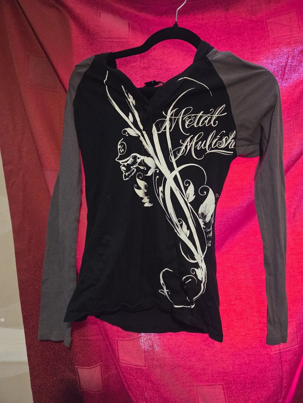 Black Graphic Layered Metal Mulisha Biker Emo